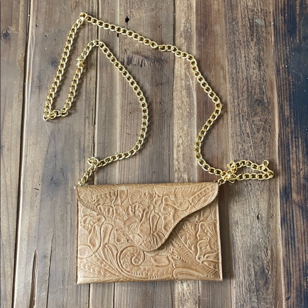 JJ winters tan and gold crossbody